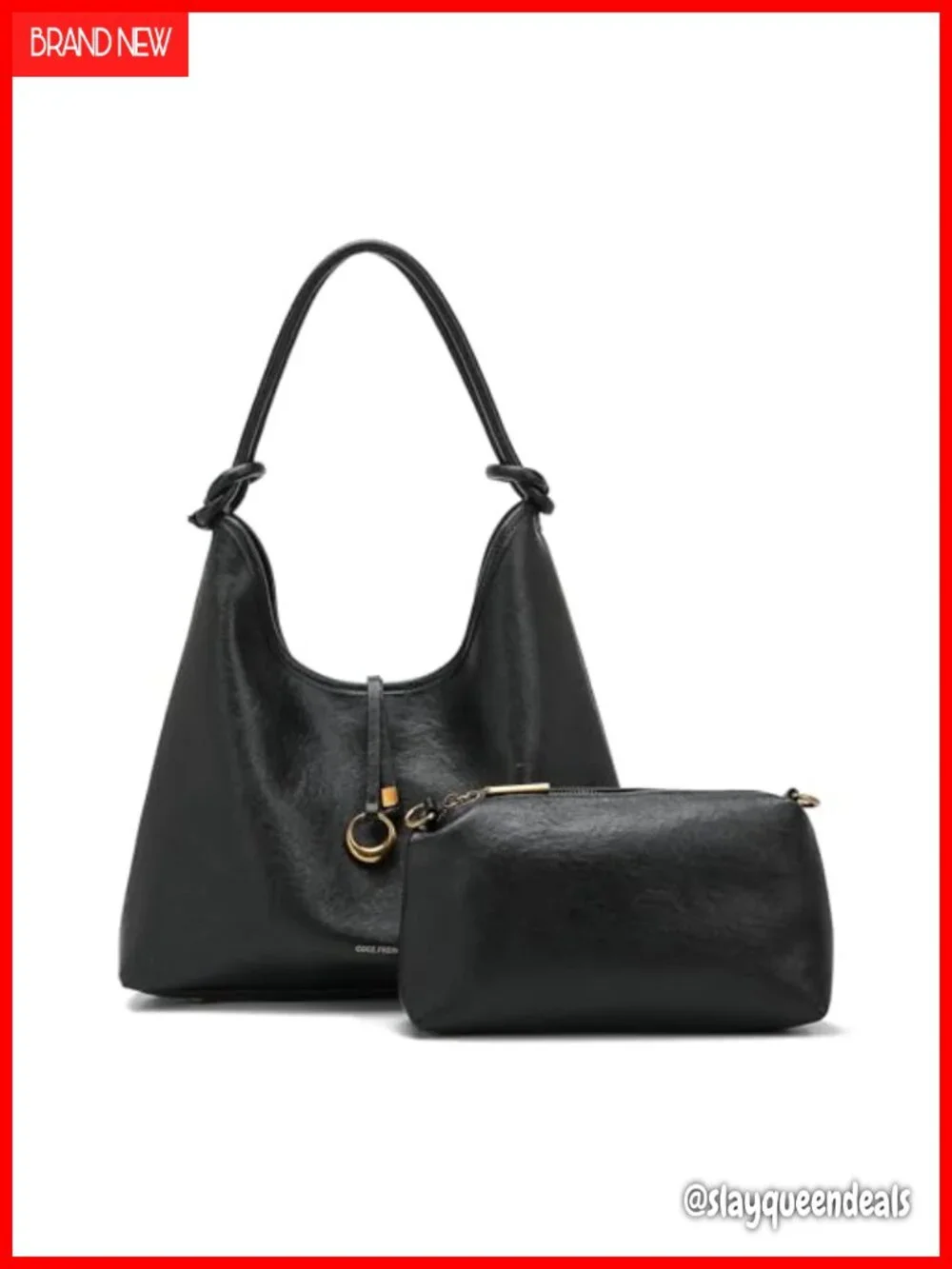 Vegan leather hobo bag with detachable pouch, slouchy shoulder purse